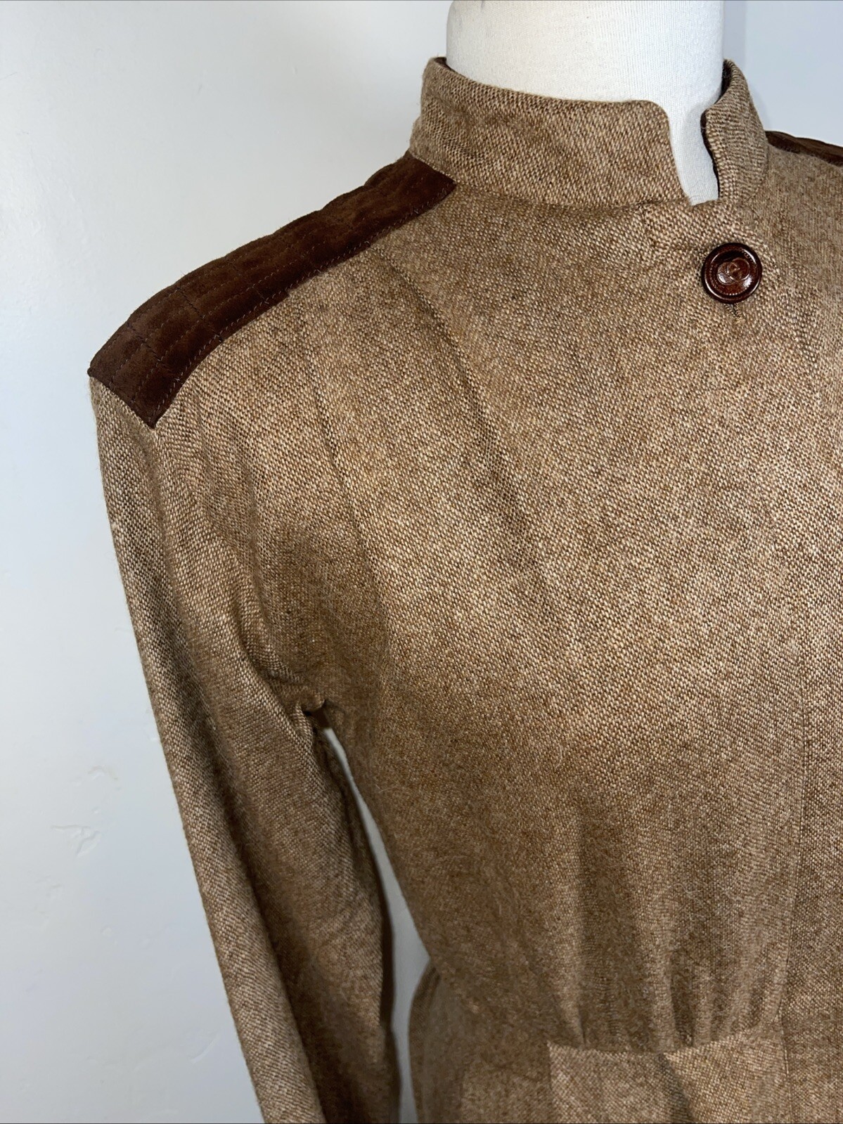 Vintage Authentic Rare Gucci Wool Blend W Suede Leather Dress Small Medium
