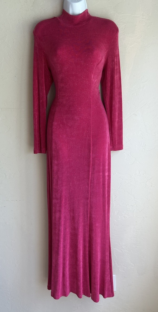 Vintage 90s Nouveau Evening Pink Glitter Mermaid Gown Dress S Faille Formal