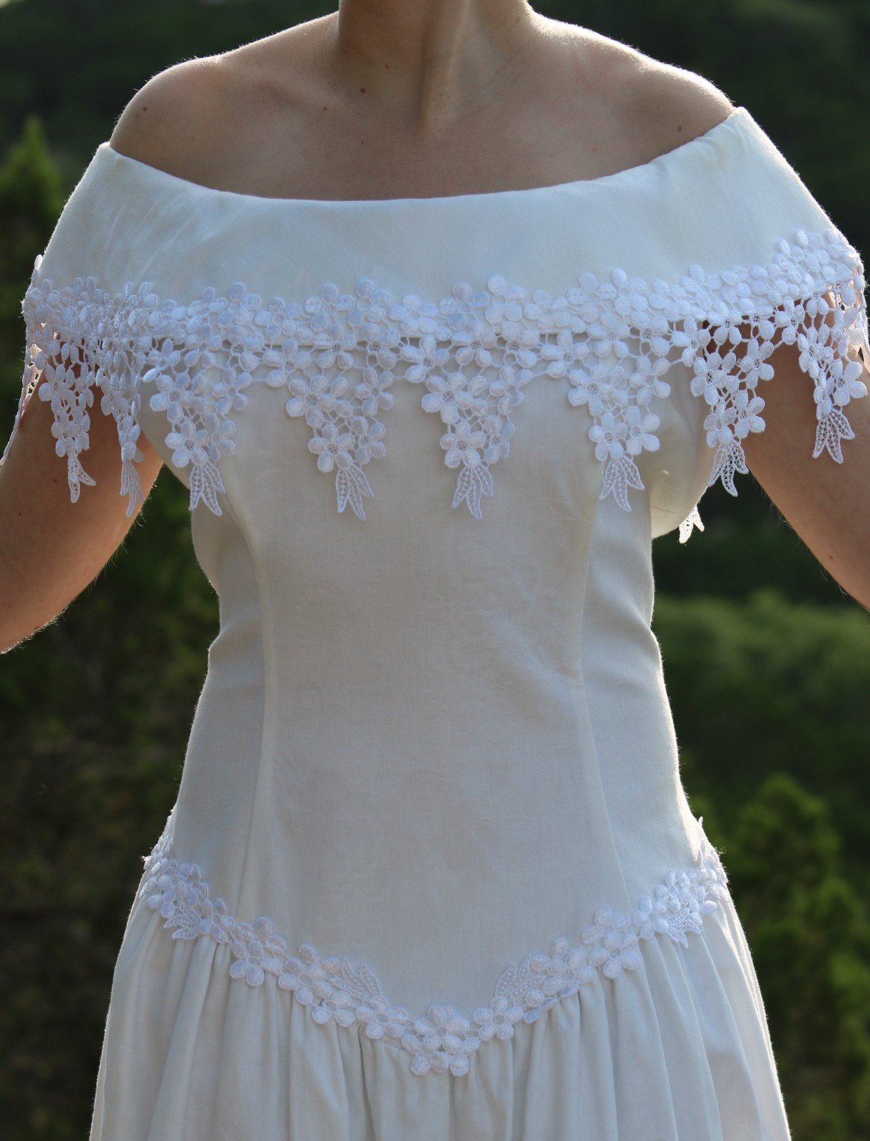 Vintage Cachet Dress 13/14 Bari Protas 1980s White w/Lace Victorian Wedding Tea