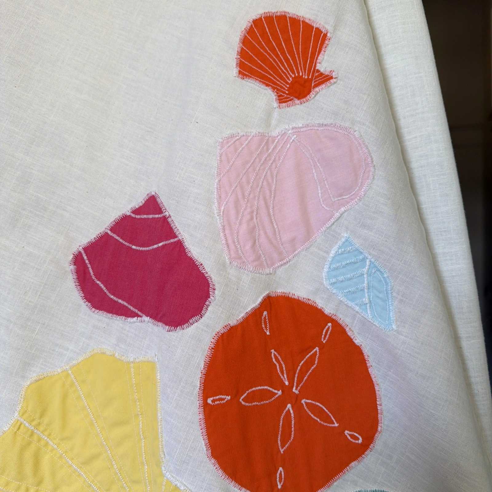VTG 70s Pastel Seashell Applique Wrap Skirt Large Mid Century Coastal Grandma