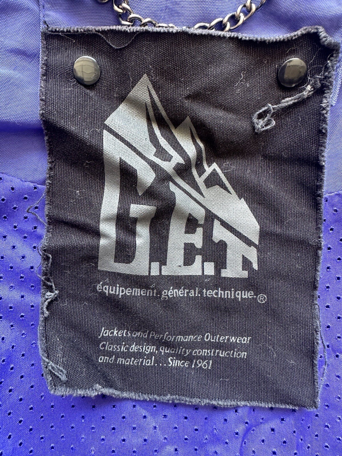 Vintage G.E.T Equipment General Technique Blue Nylon Blend Hidden Hood Jacket