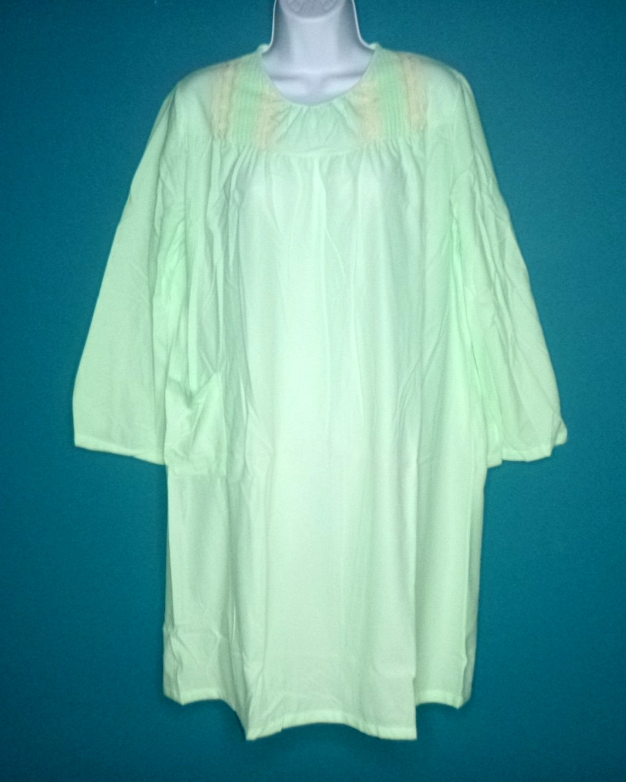 NWT Vtg Philmaid Brushed Acetate Blend Hospital Style Nightgown Mint Green Sz M
