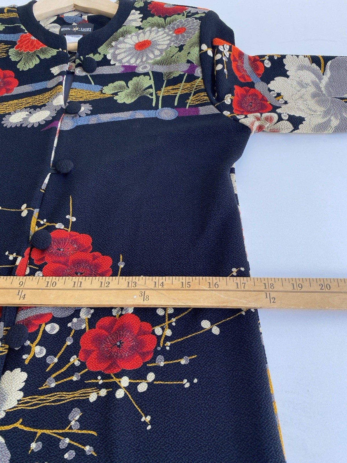 Vtg Connie’s Moonlight Duster Light Weight Coat Floral Asian USA Art To Wear