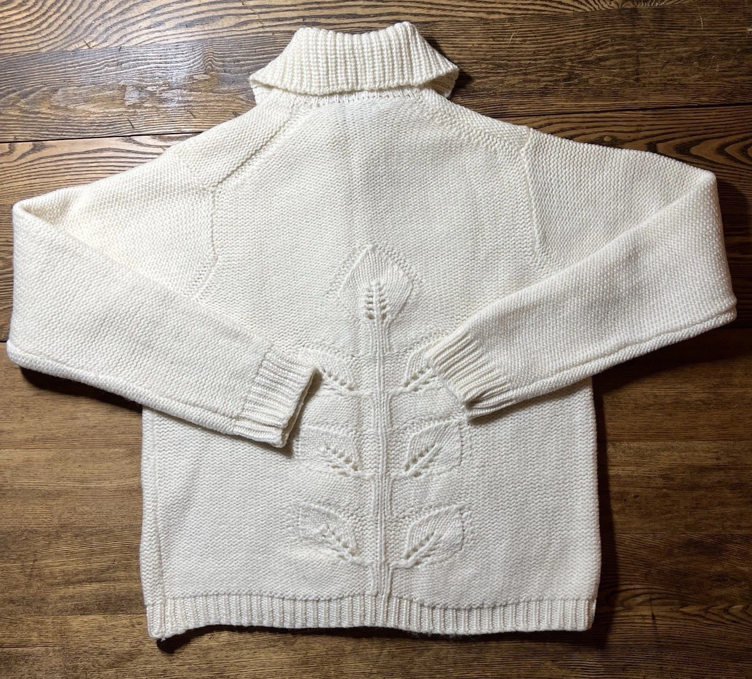 Vintage 60s Miles Sweaters Leaf Pattern Knit Cardigan Shawl Collar Wool Sweater