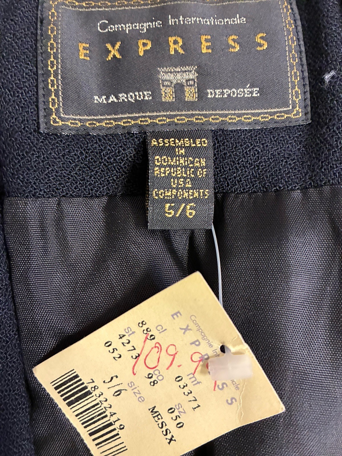 Vintage 90s Express Compagnie Internationale Belted Blazer Jacket Black 5/6 NOS
