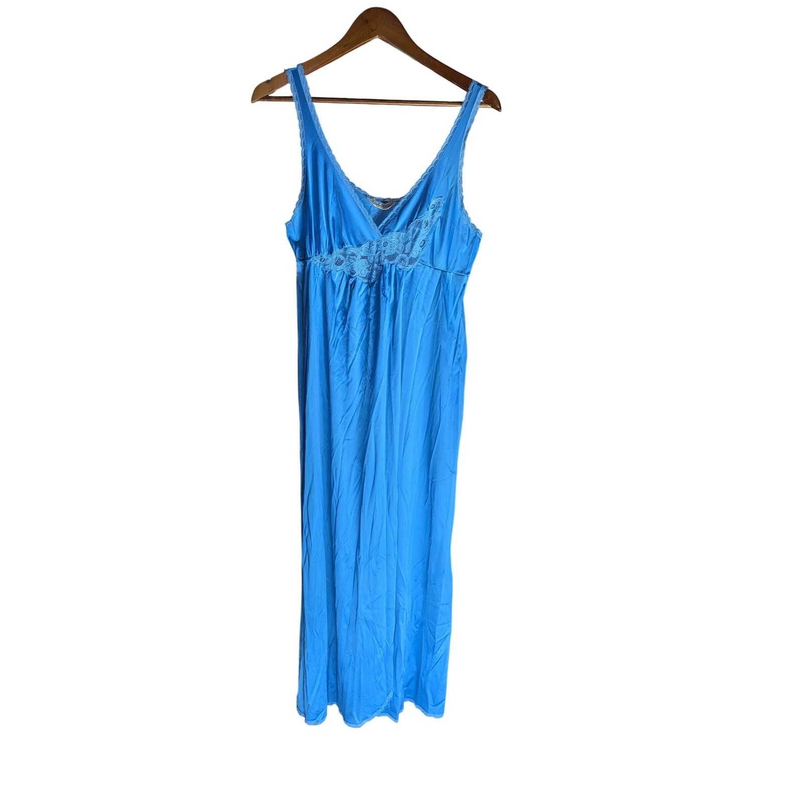 Vintage Vanity Fair Blue Lace Empire Waist Nightgown Made in USA Medium