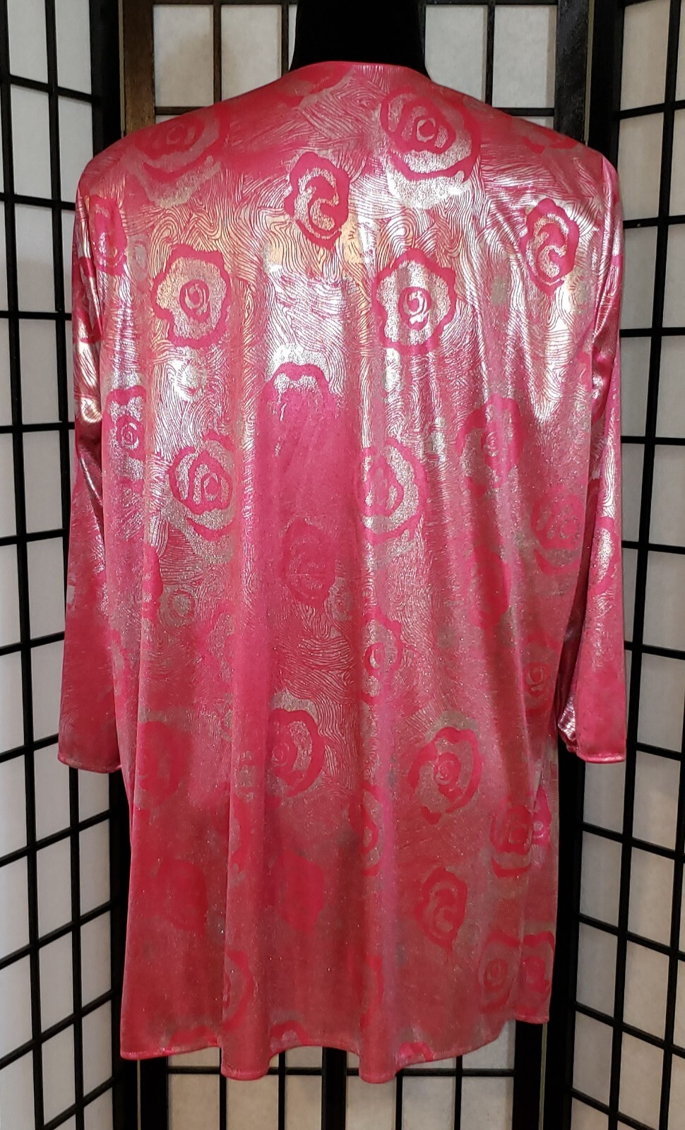 ​VTG Risa Ann New York Duster Jacket 16.5 Pink Metallic Floral Evening 90s
