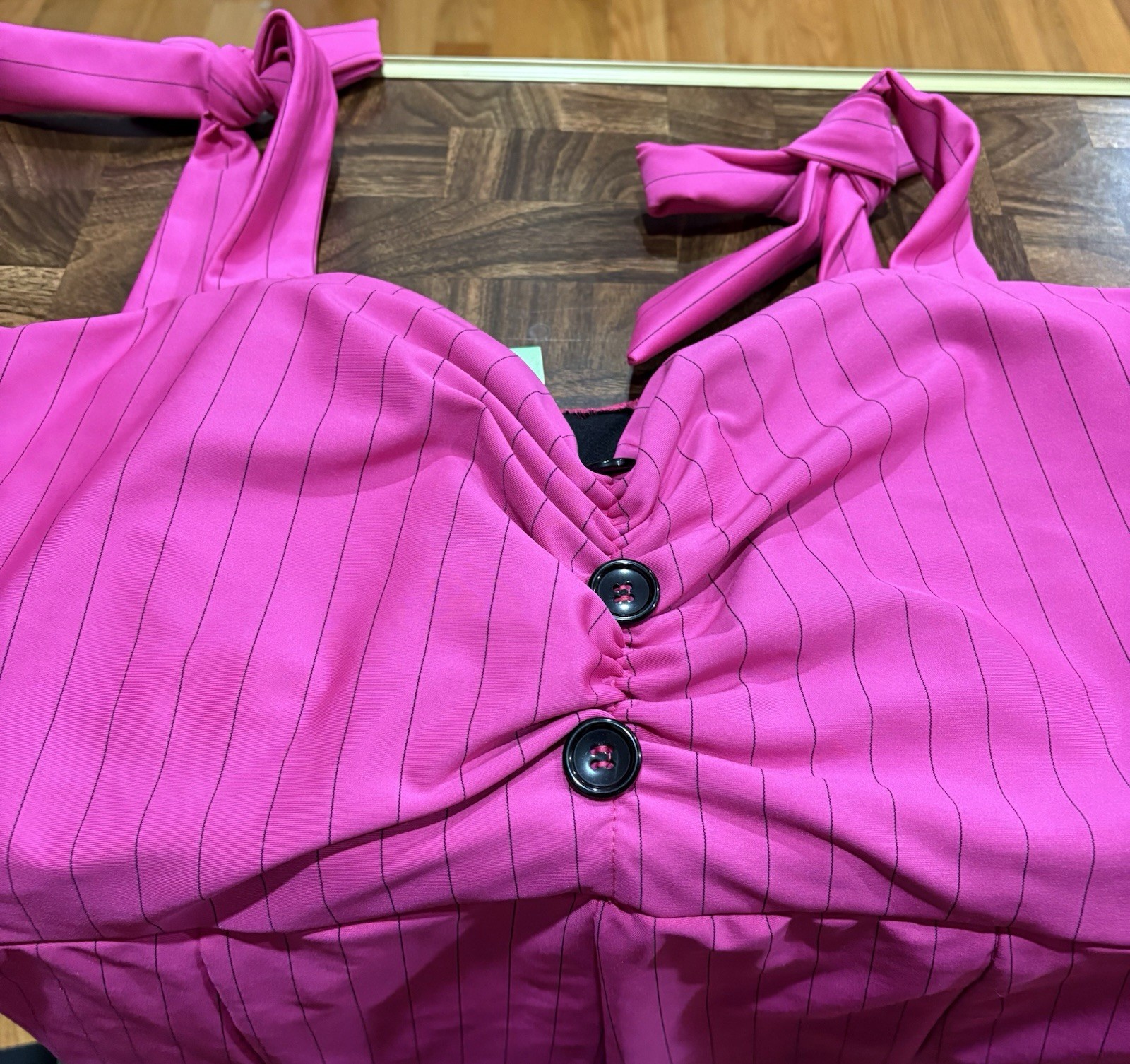 1950s Inspired Hot Pink & Black Pinstripe Romper Swimsuit – 3XL