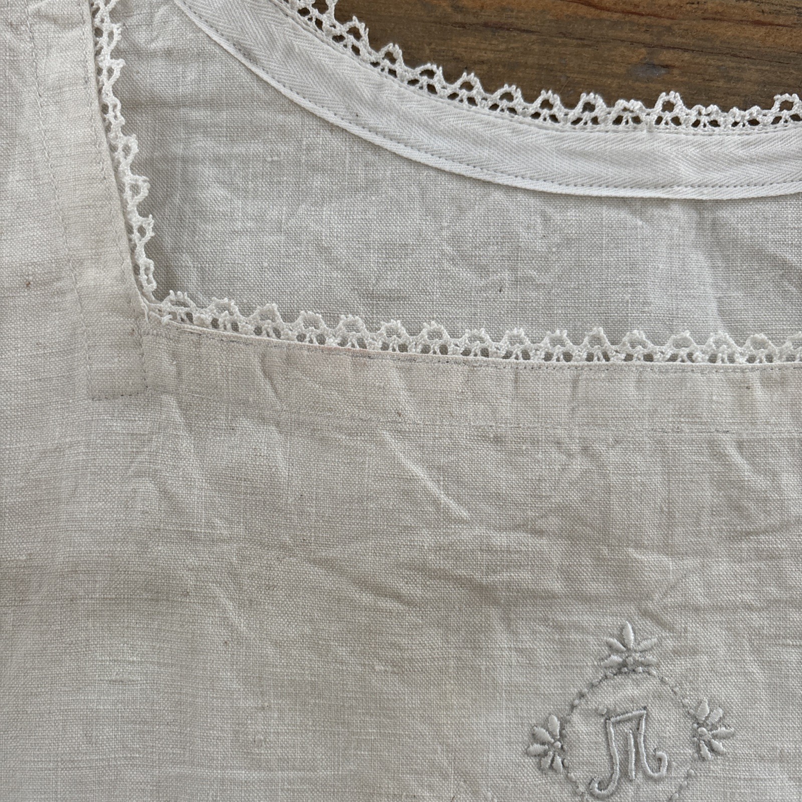 Edwardian Monogram Linen Blouse | Antique French Chemise Top, Early 1900s