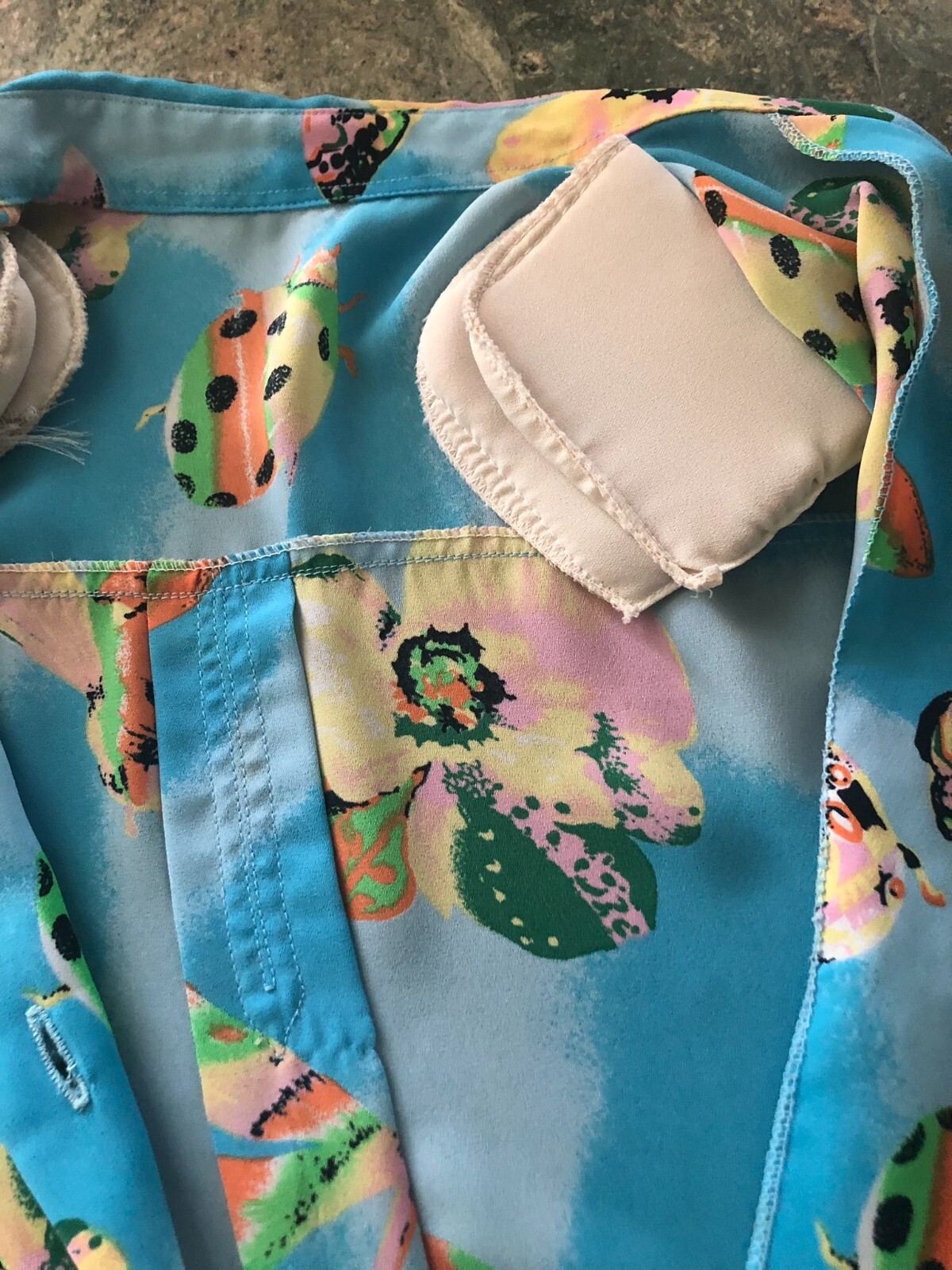 Vintage Blue Multicolor Tunic – Short sleeve, Buttons, pocket, delicate material