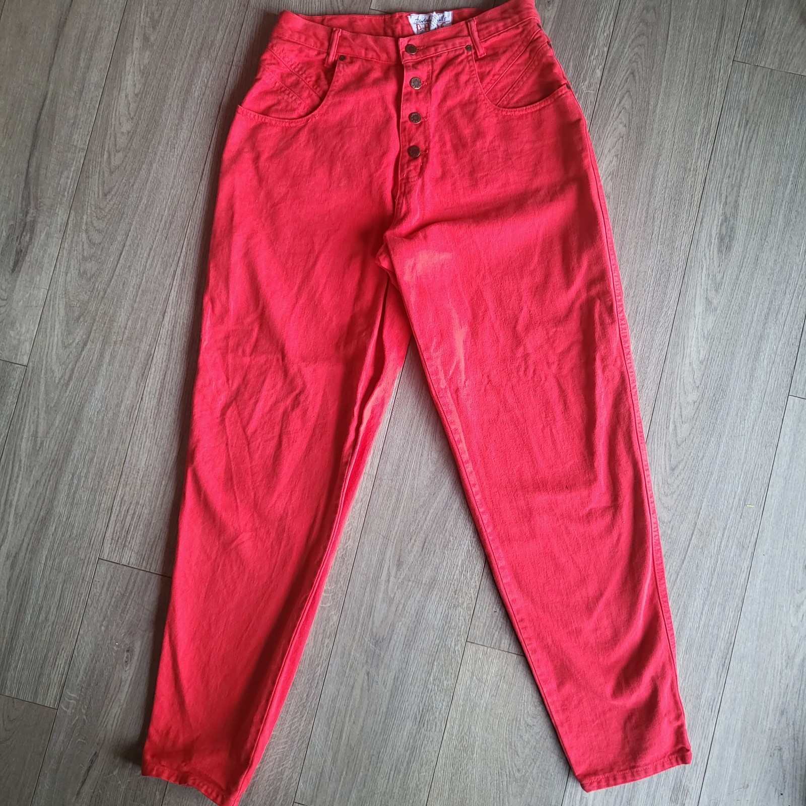 Vtg 80s Beverly Hills Denim Company Red High Waist Tapered Mom Jeans Sz13 (30&Prime;w)