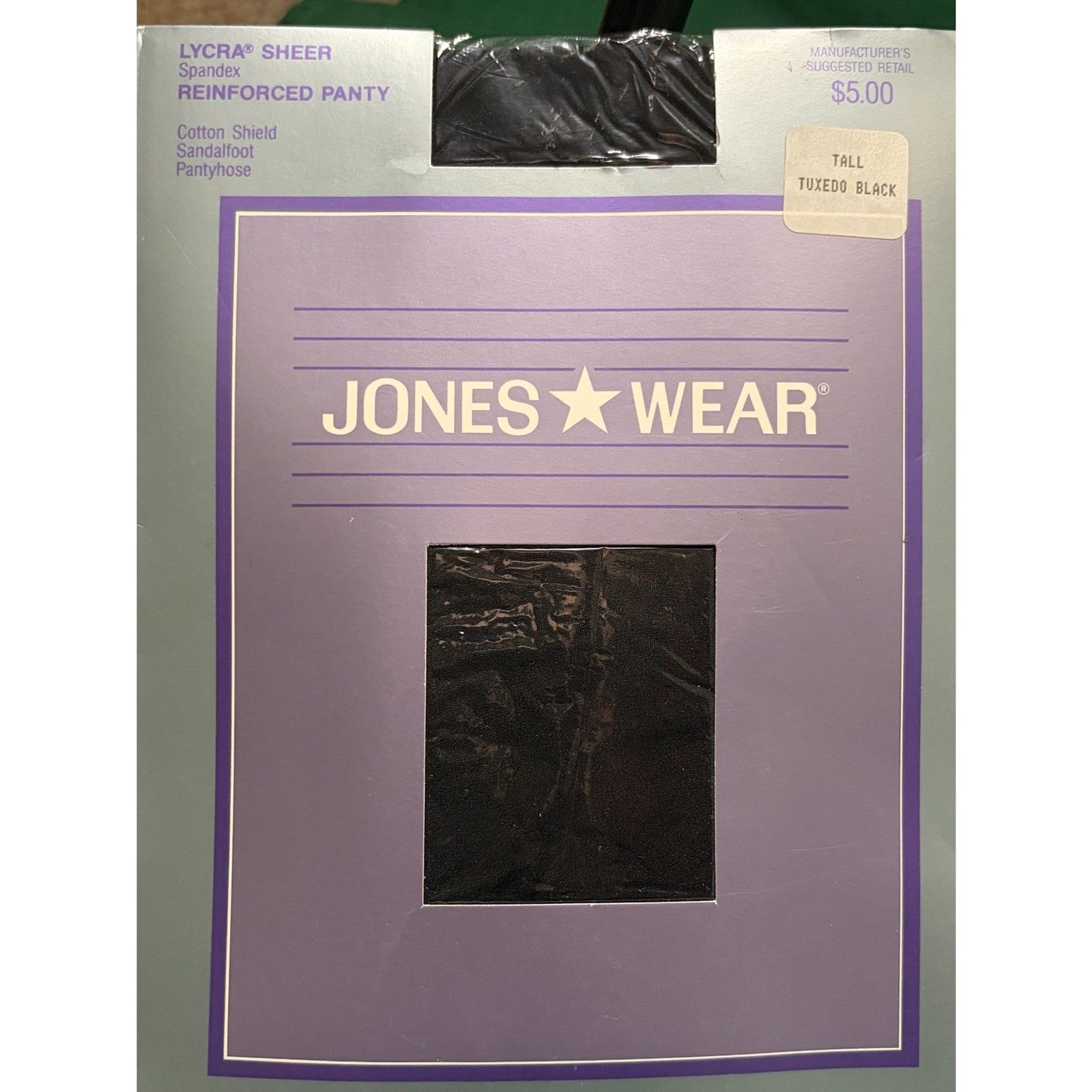 Vintage Jones Wear Black Pantyhose, Size Tall
