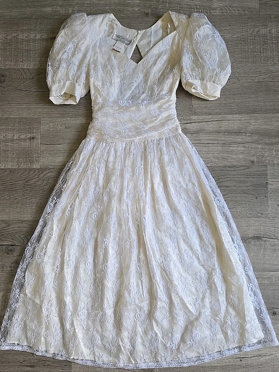 Jessica McClintock Gunne Sax Dress Vintage Lace Romantic Drop Waist 5 Formal