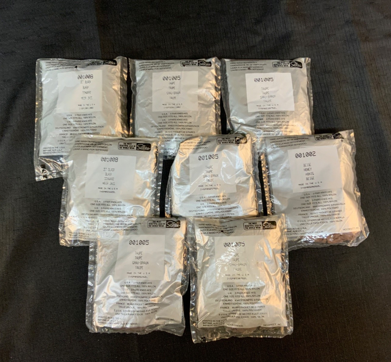 (8) Packages Silkies Knee-HI’s Stockings, (3) Pair/Pkg, One Size Fits All