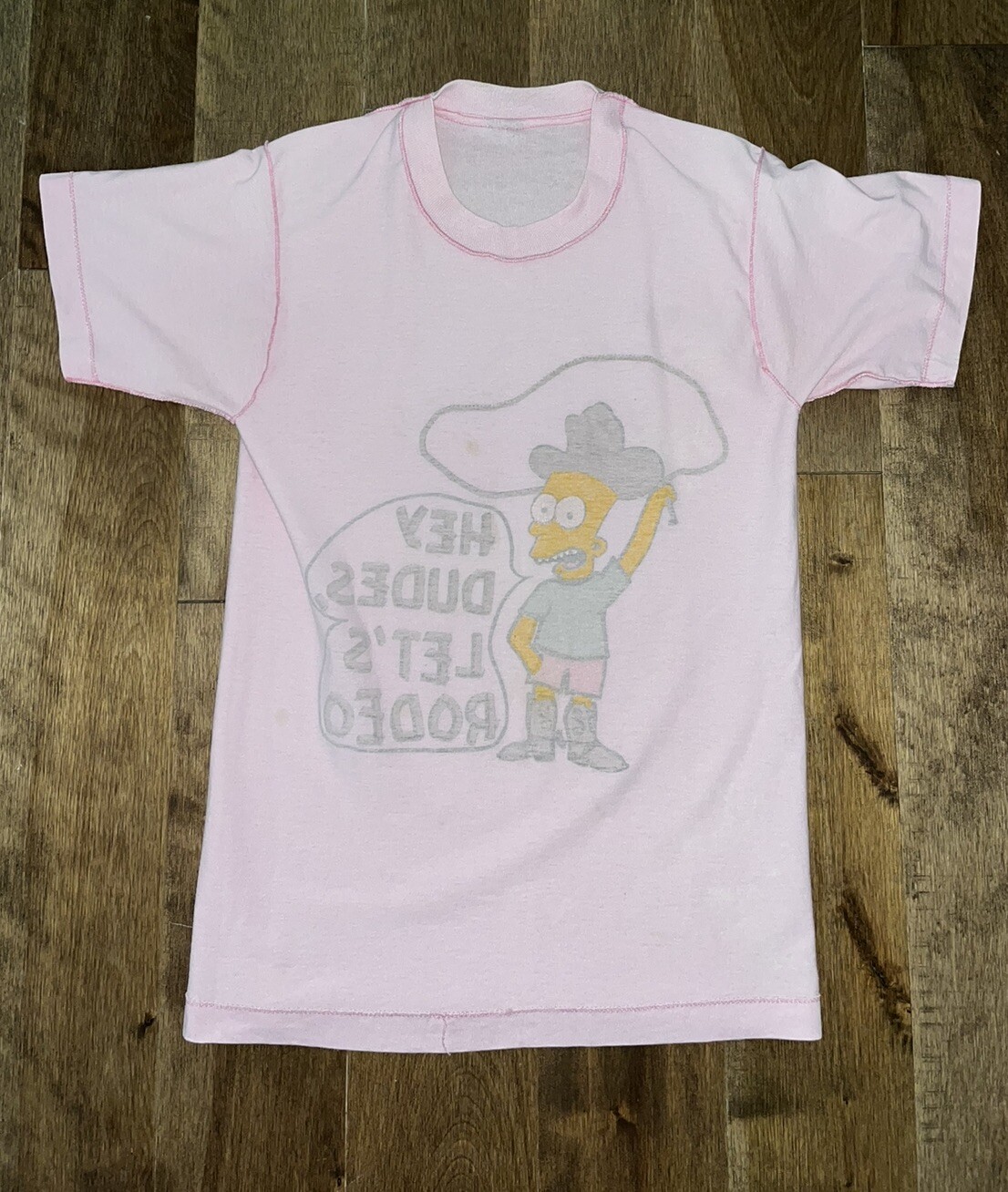 Vintage 1990 Screen Stars Best Bart Simpson t-shirt Single Stitch Pink Rodeo
