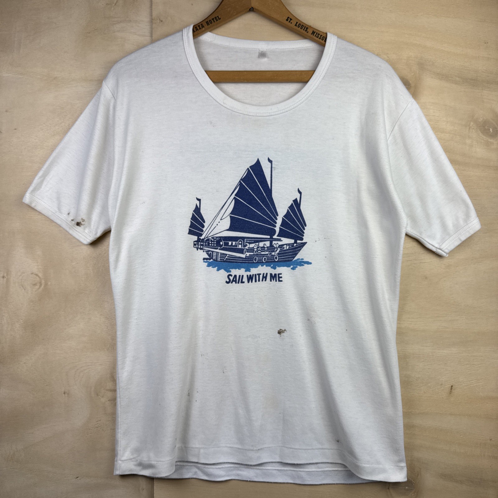 Vintage Sail With Me Singapore Tourist Shirt Single Stitch Distressed Sz XL