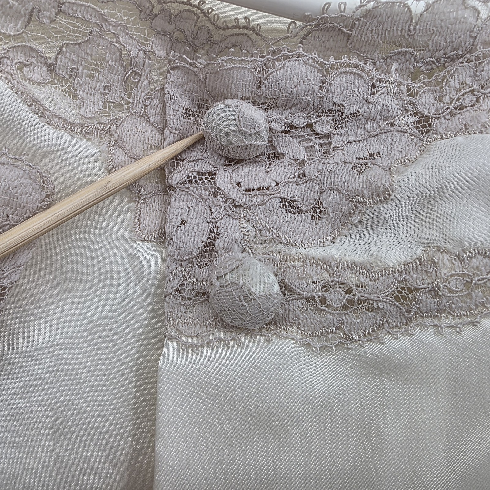 Vintage 1970s Eyeful by Flaums Peignoir Set Ivory Lace Silk Blend Union Made