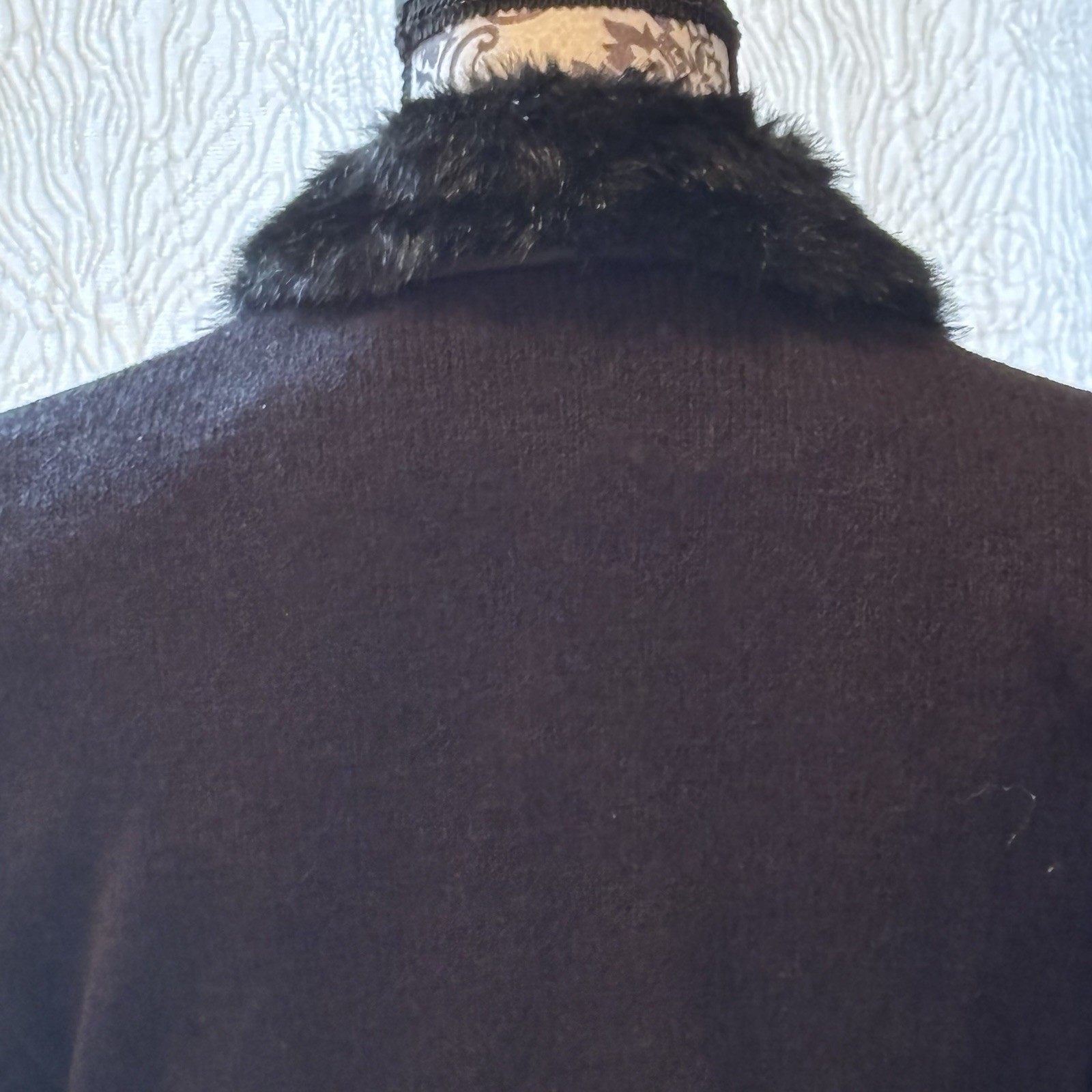 Vtg Gizel Western Chic Sweater Jacket Faux Fur Collar Embossed Braid Stitching