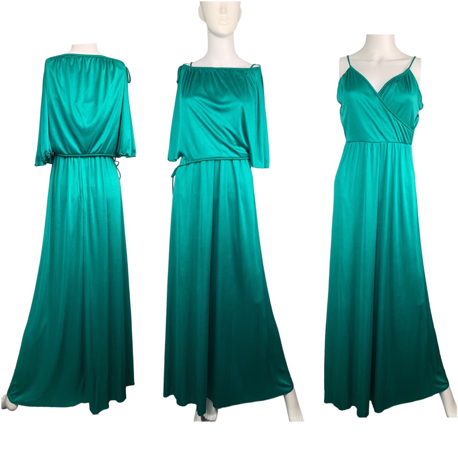 VTG Goddess House Of Bianchi Emerald Green Long Dress 1970s Cropped Jacket S
