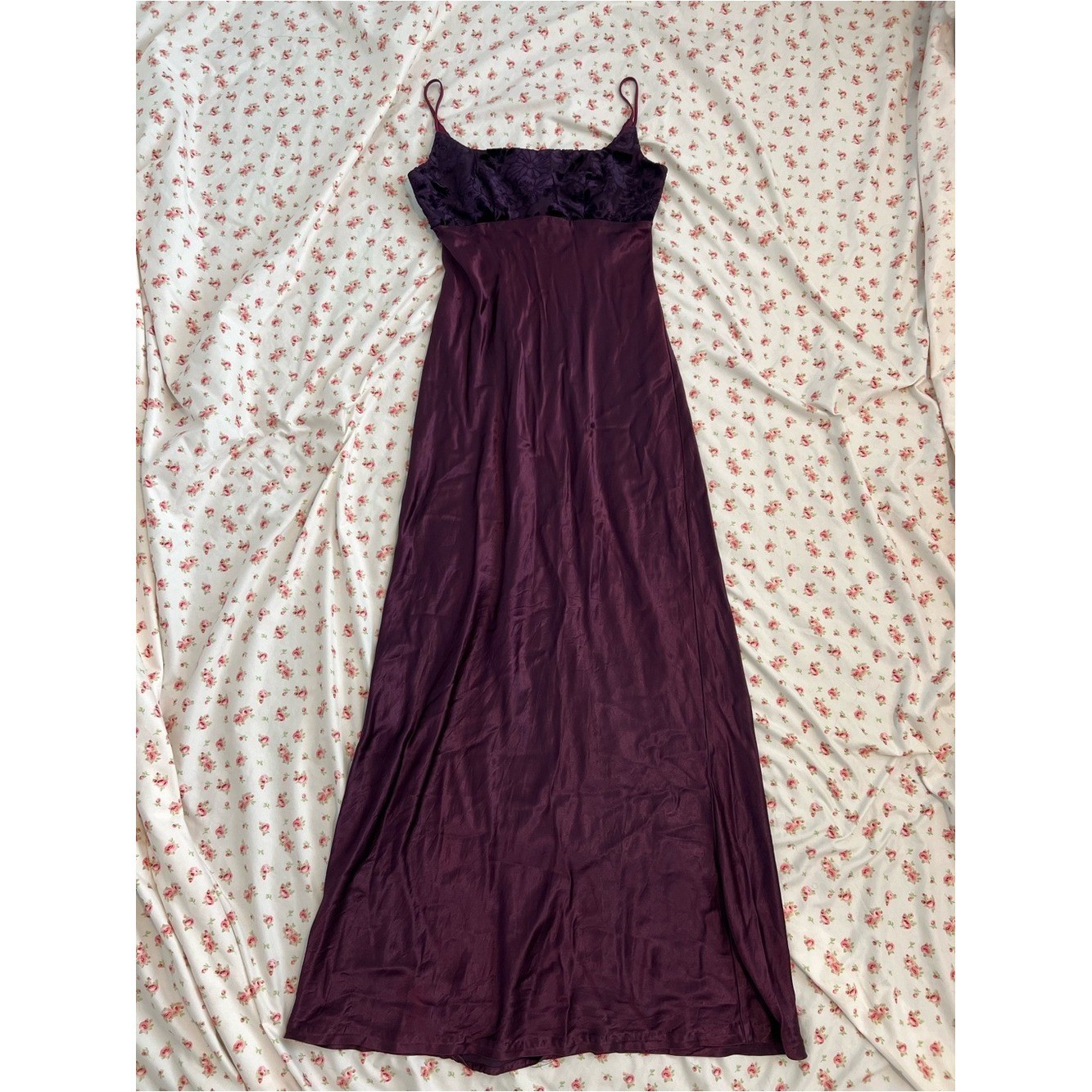 vintage y2k fairy whimsygoth deep purple velvet and satin babydoll evening dress