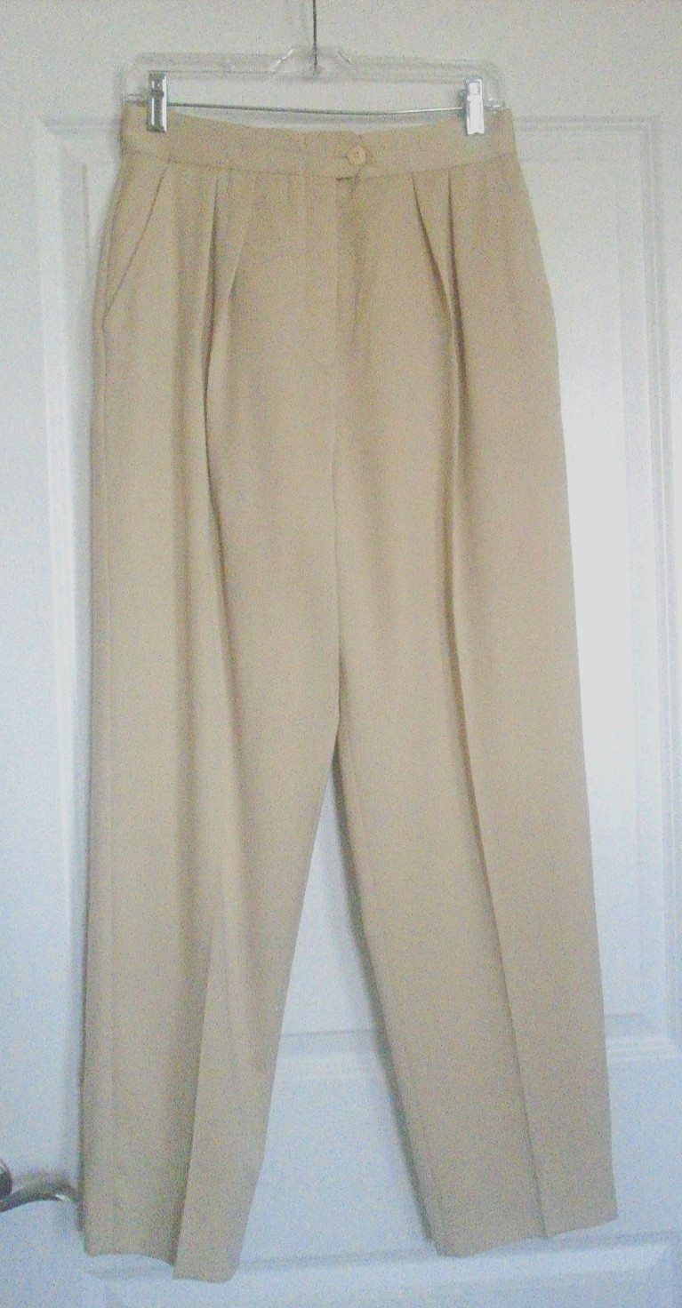 VTG ESCADA Pale Beige Silk Cotton Blend Lined Long Pants Size 8 Made in Germany!