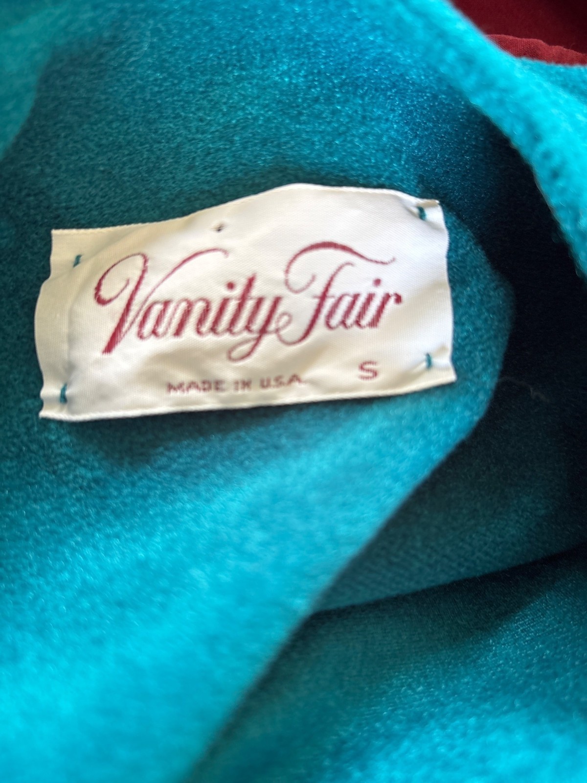 Vintage Vanity Fair Teal Embroider Robe Zip Front 3/4 Sleeves Small Made In USA
