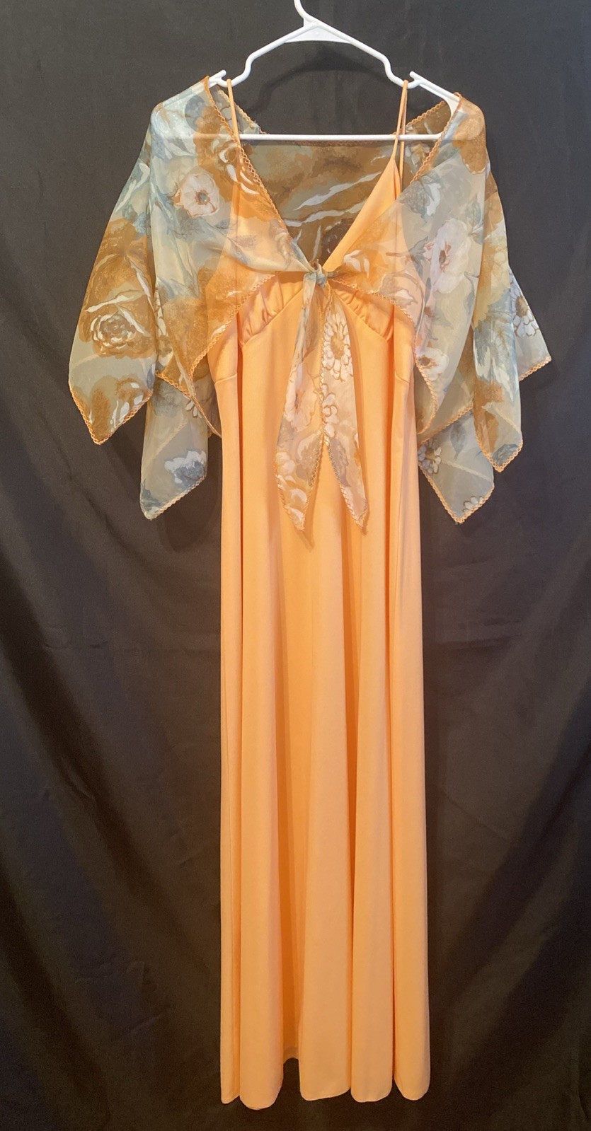 Vintage Union Made Long Sleeveless Summer Dress Peach With Floral Over Shirt
