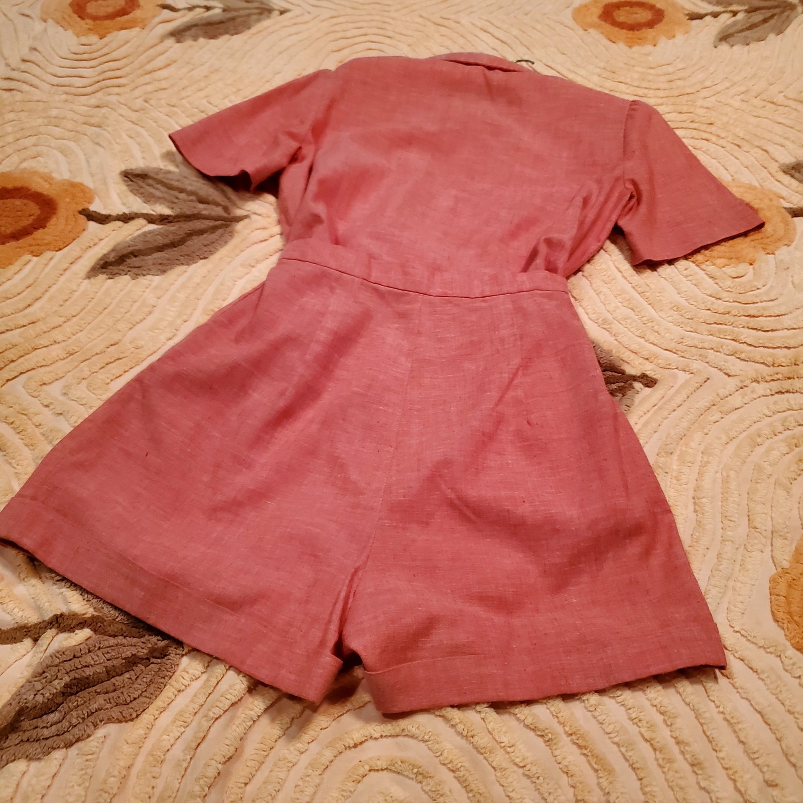1940s VTG Handmade Chambray Button Down Romper Size Small w/Cute Puff Sleeves