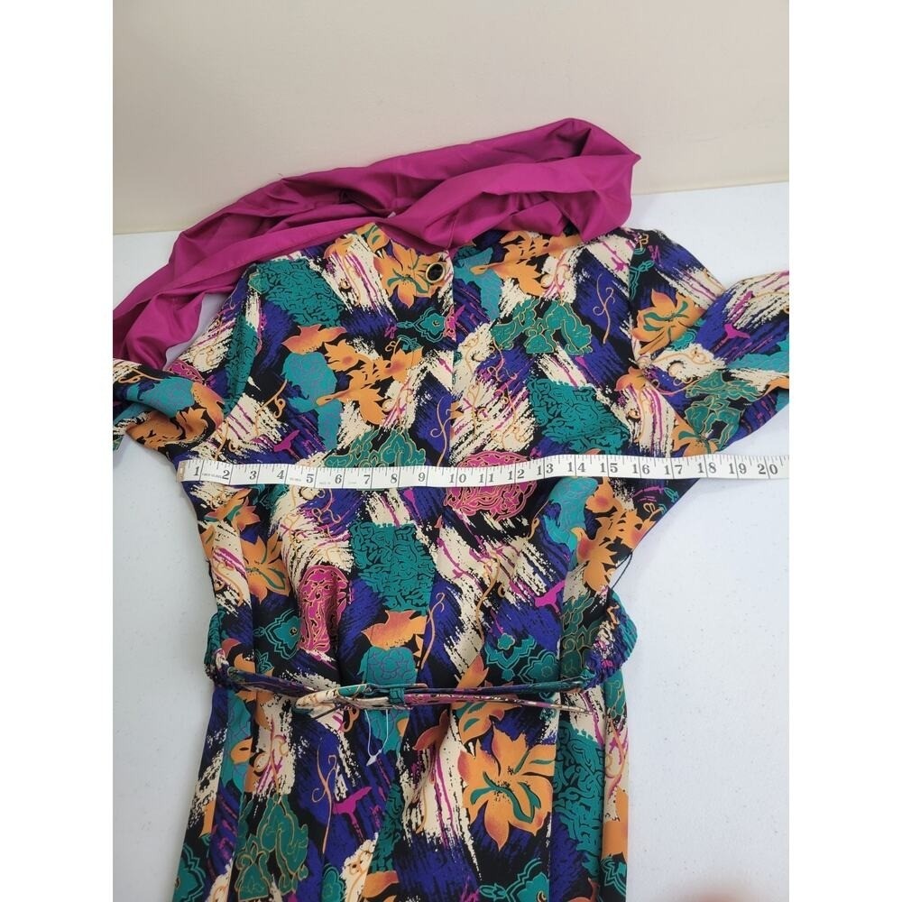 NWT VTG EJM Bold Green Blue Abstract Belted Dress with Scarf Women&rsquo;s Size 6P