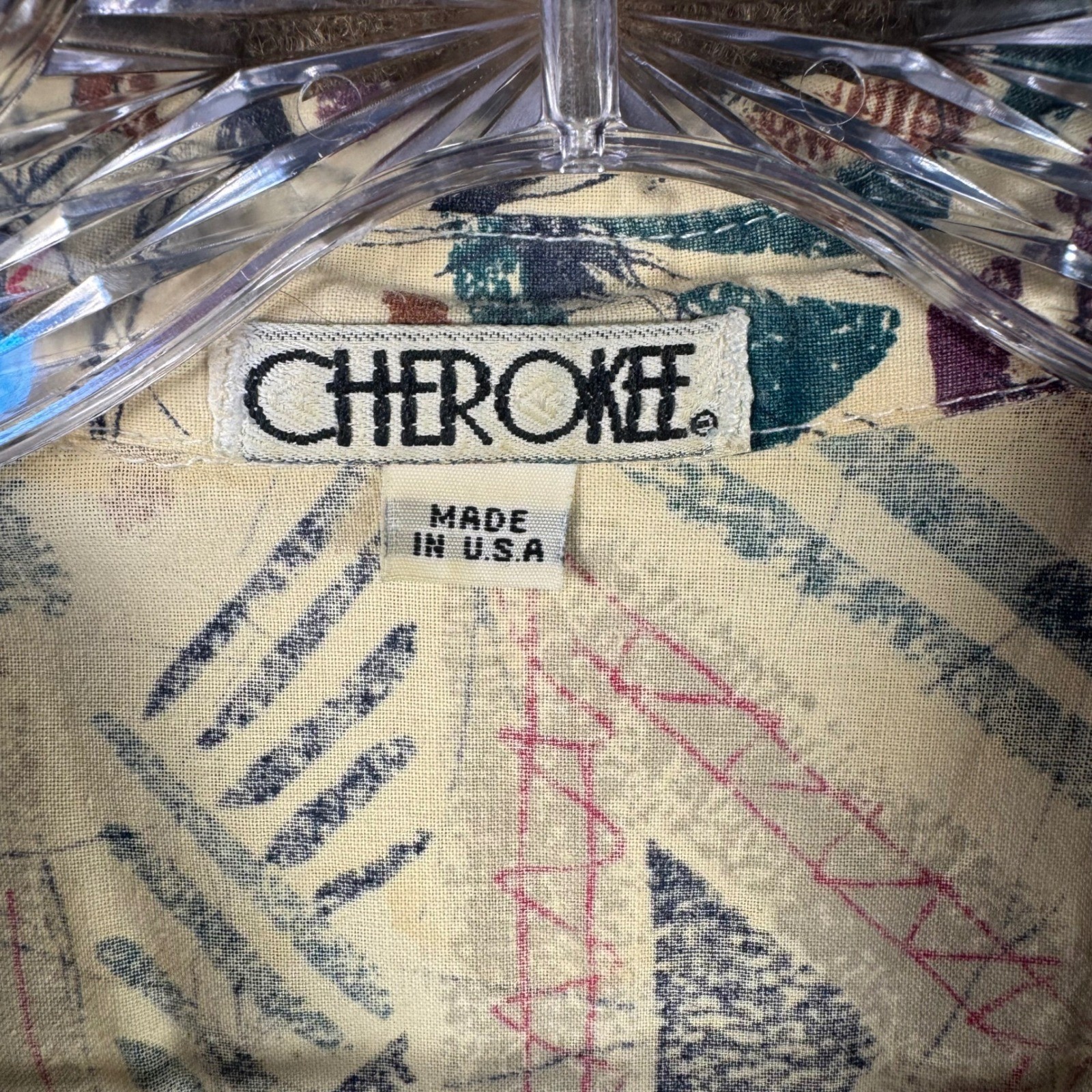 VTG Plus Size Cherokee Shirt Button Abstract XL 2XL 22W Geometric Tribal 90s USA