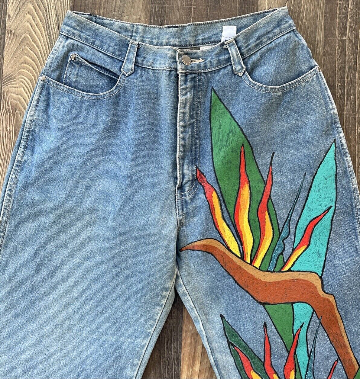 Brittania Jeans Custom Painting Size 13 (W26 L32) Birds of Paradise