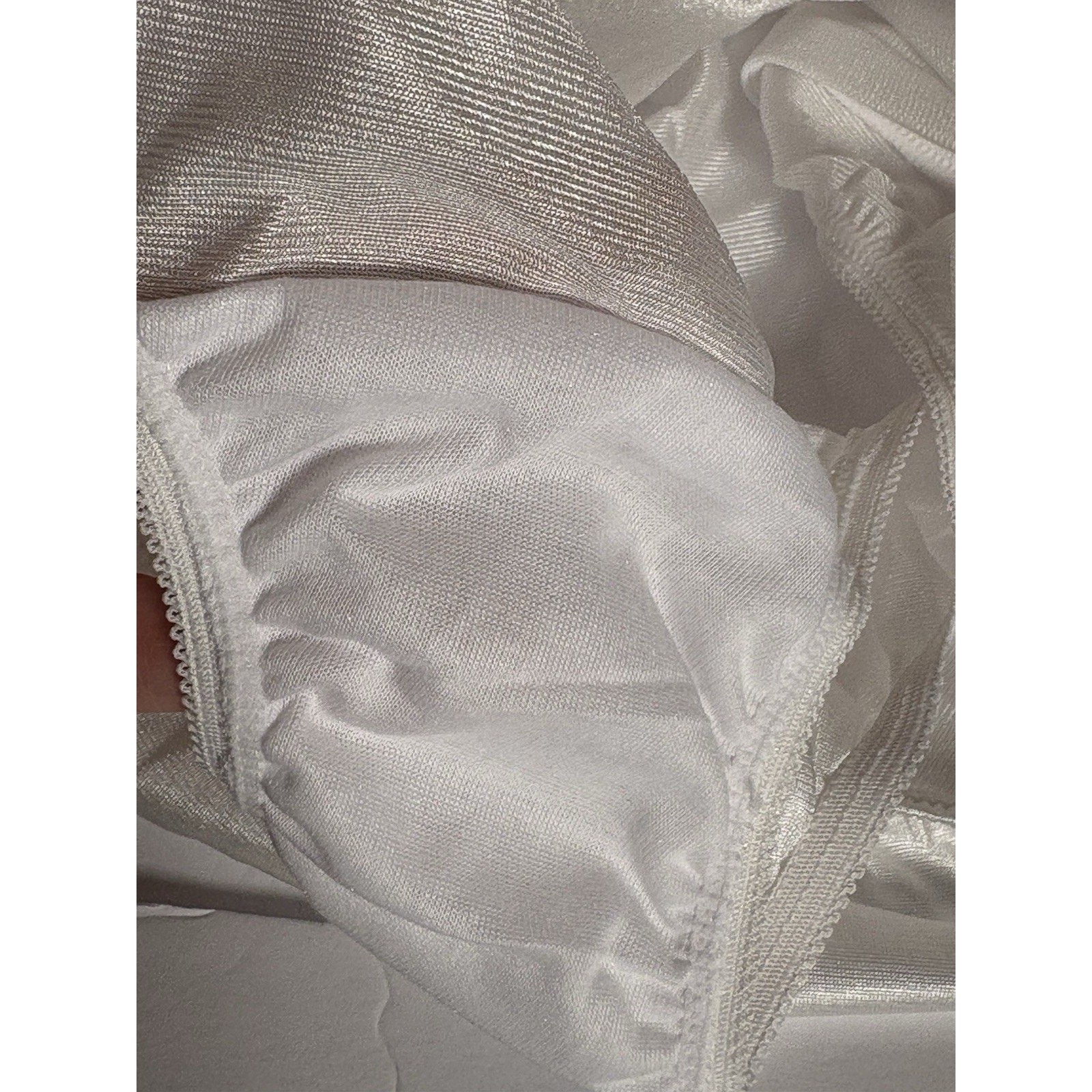 3 SHINY White Satin 100% Nylon Full Brief Panty Sewn in Cotton Gusset #331 Sz 8