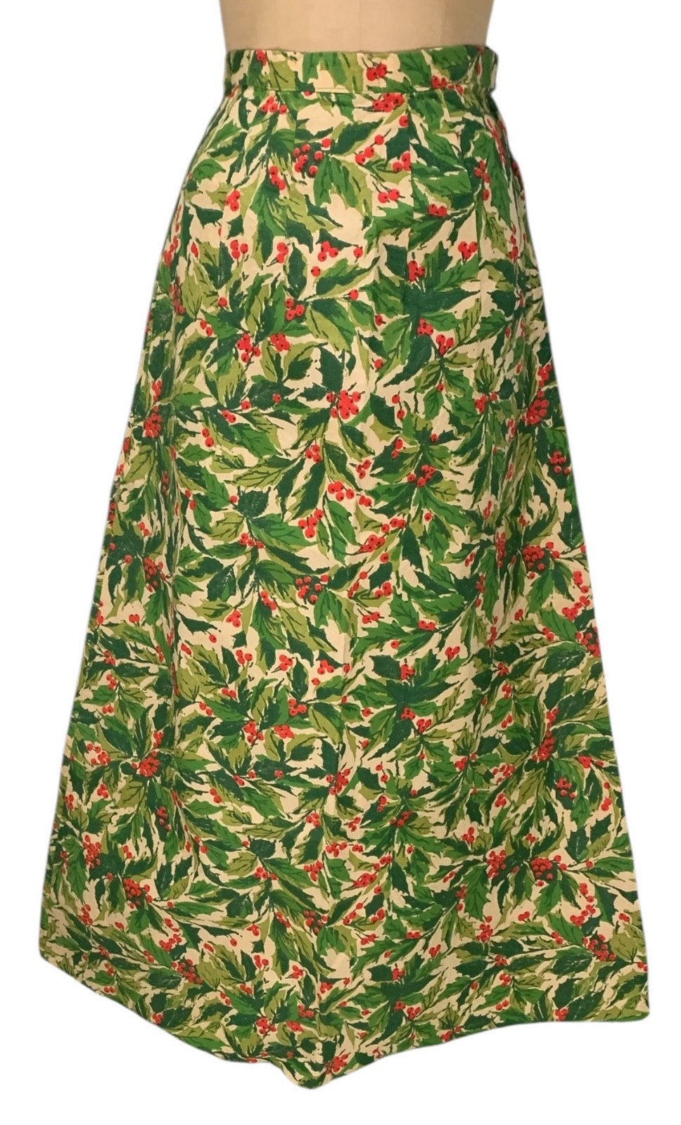HALLMARK Vintage Late 60s Women&rsquo;s PAPER SKIRT Christmas Holly – Sz S/M – Mod Fad