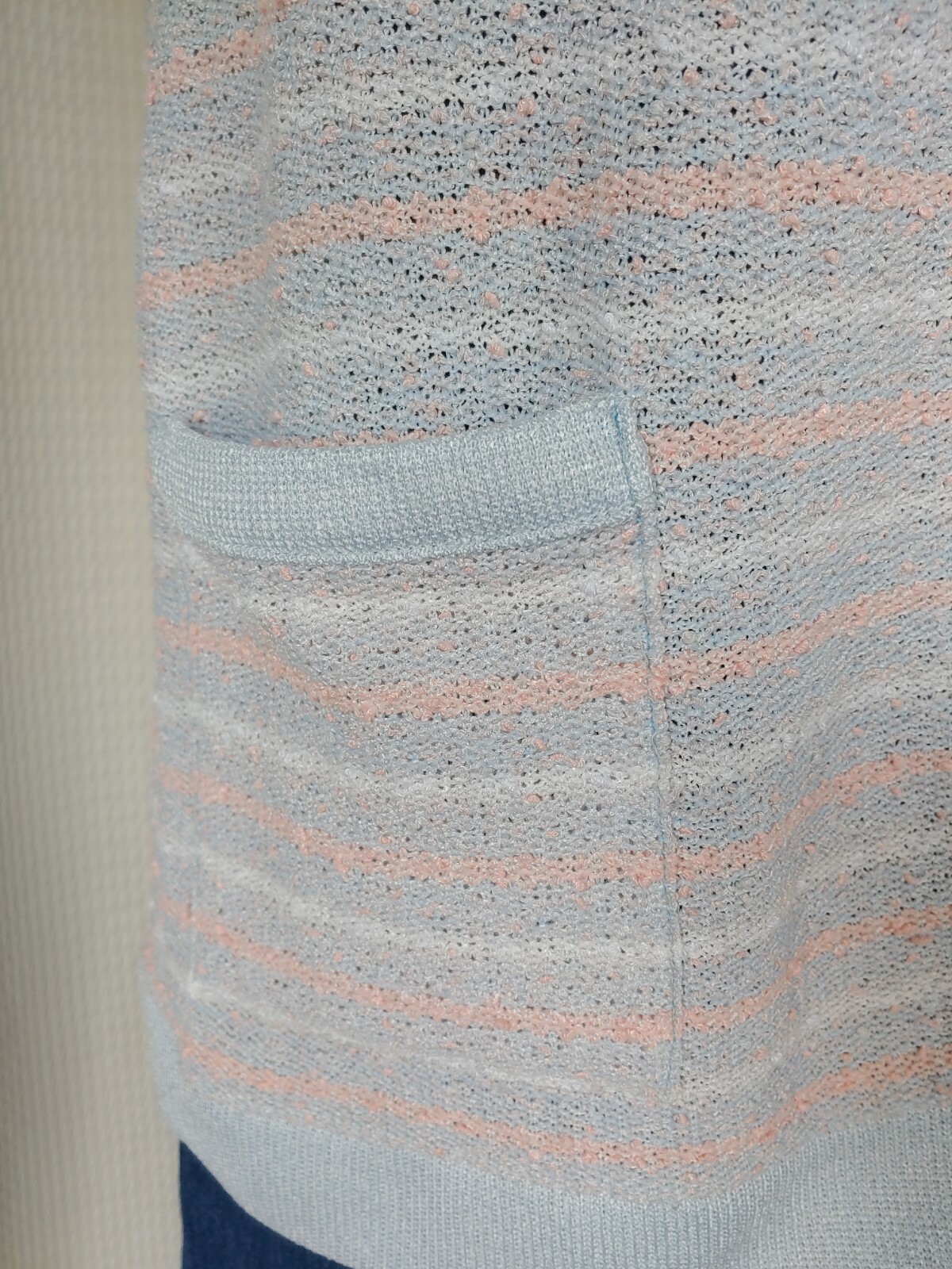 Vintage Devon Light Blue, Peach & White Striped Acrylic Sweater Vest Size Large