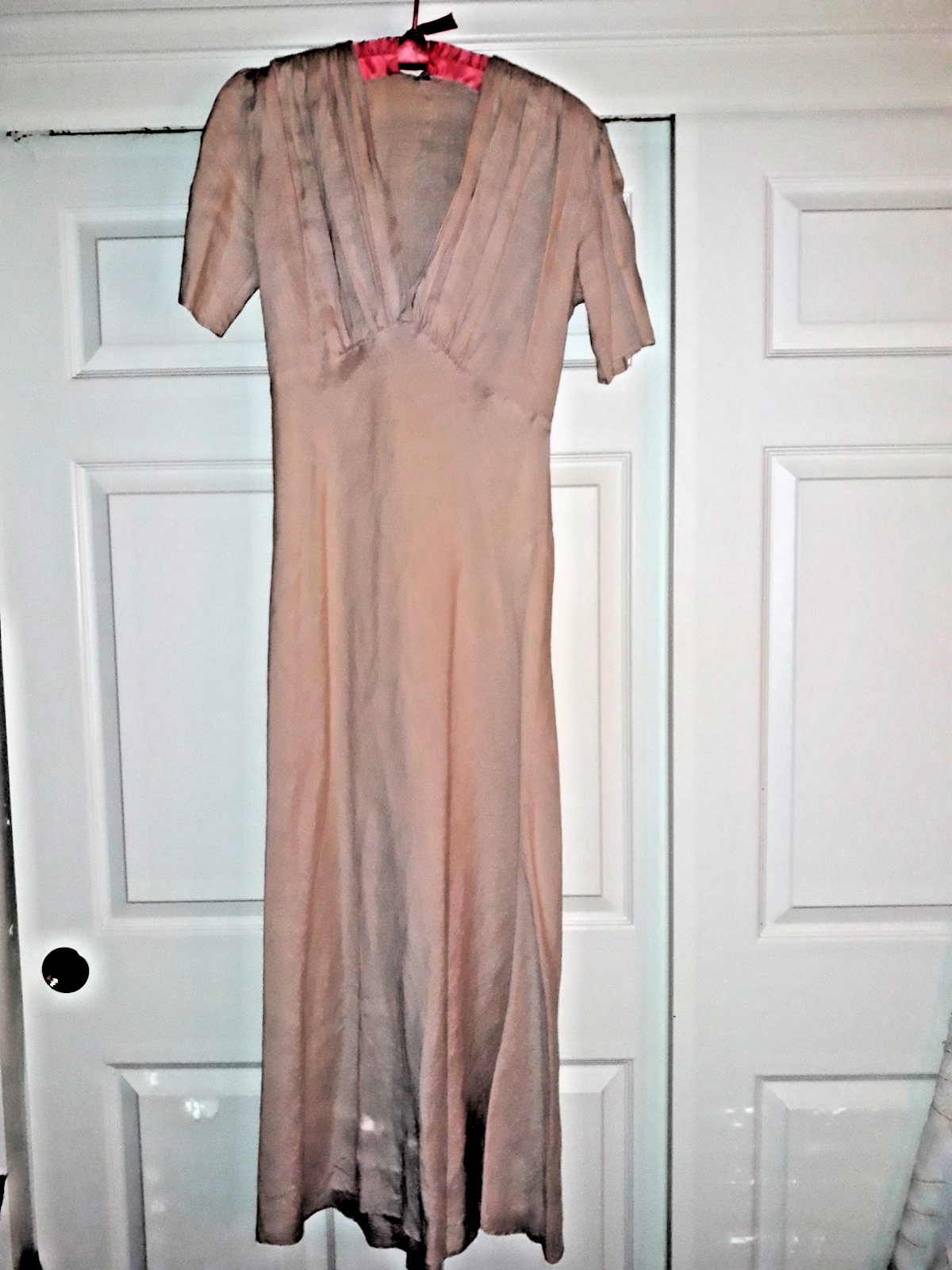 Rare 80&rsquo;s Vintage Pink Empire Waist Linen Maxi Dress M