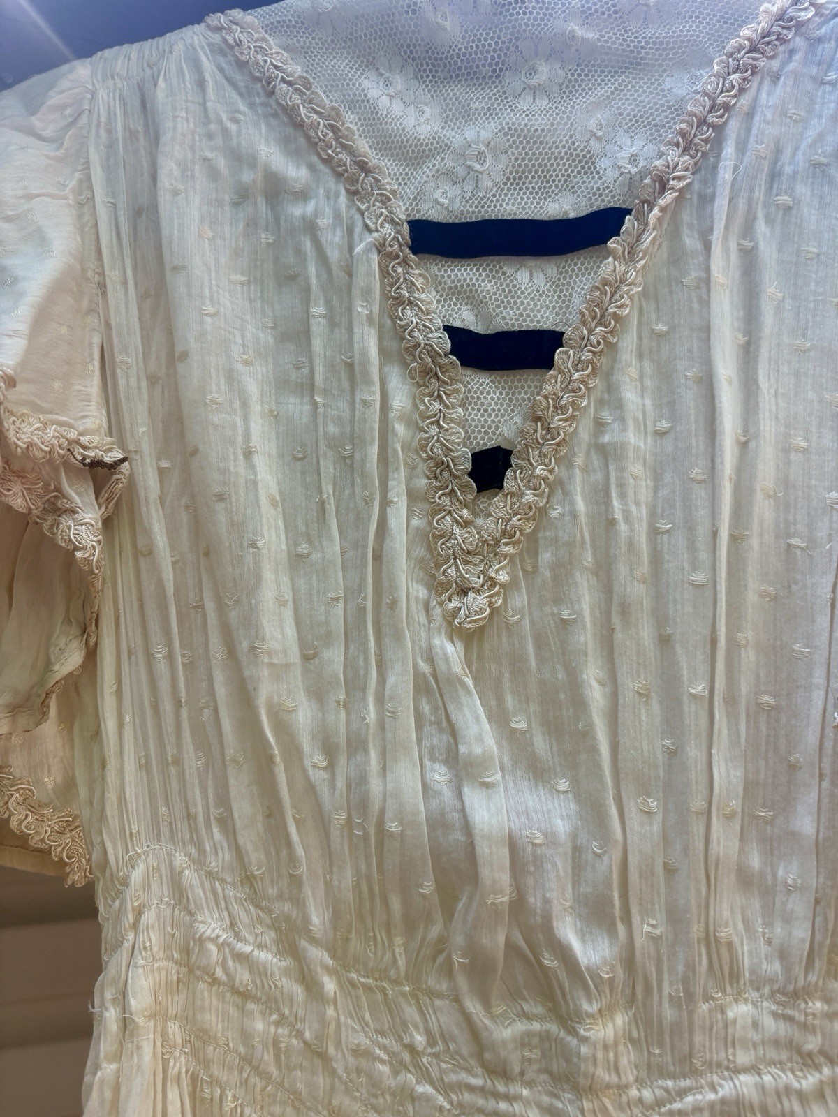 🍇 Antique Edwardian Cream Cotton Embroidered Tea Dress Lace Bridal Wedding