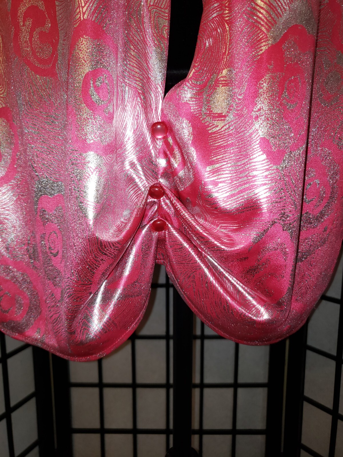 ​VTG Risa Ann New York Duster Jacket 16.5 Pink Metallic Floral Evening 90s