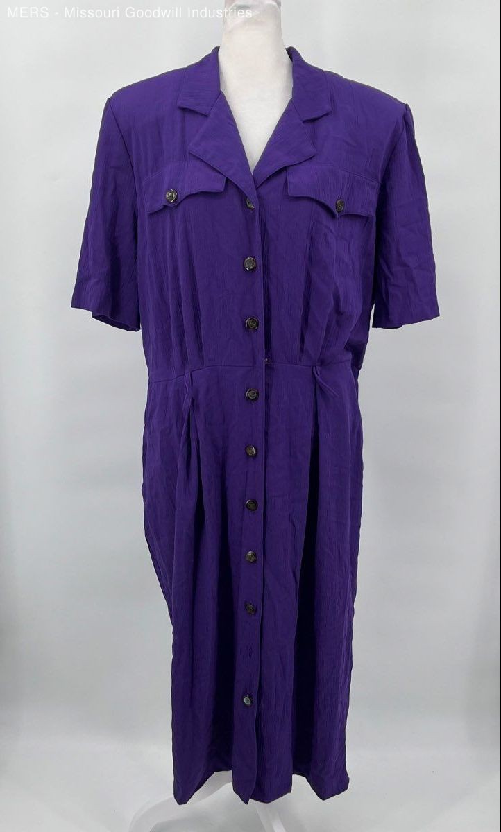 Lady Katie Womens Purple Solid Button Front Short Sleeve Dress Size 16