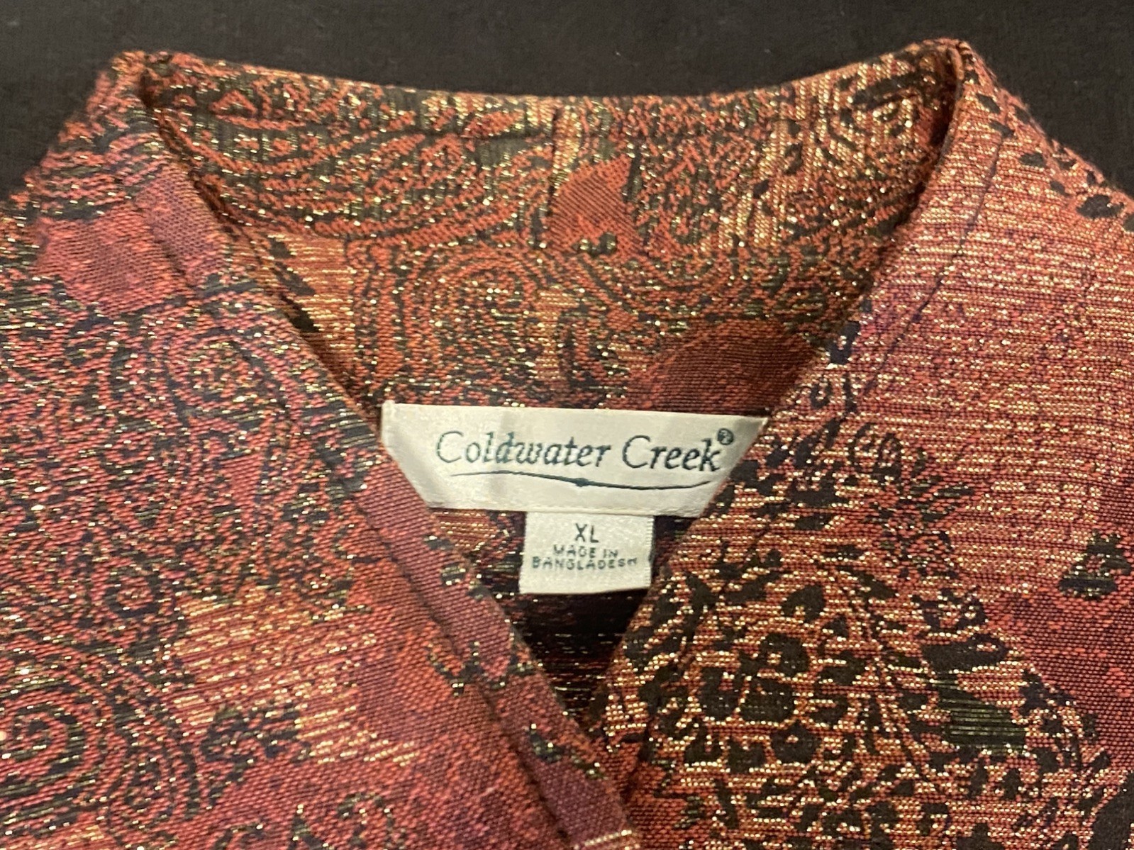 Coldwater Creek Red Orange Open Front Women&rsquo;s Tapestry Jacket Size XL Preowned