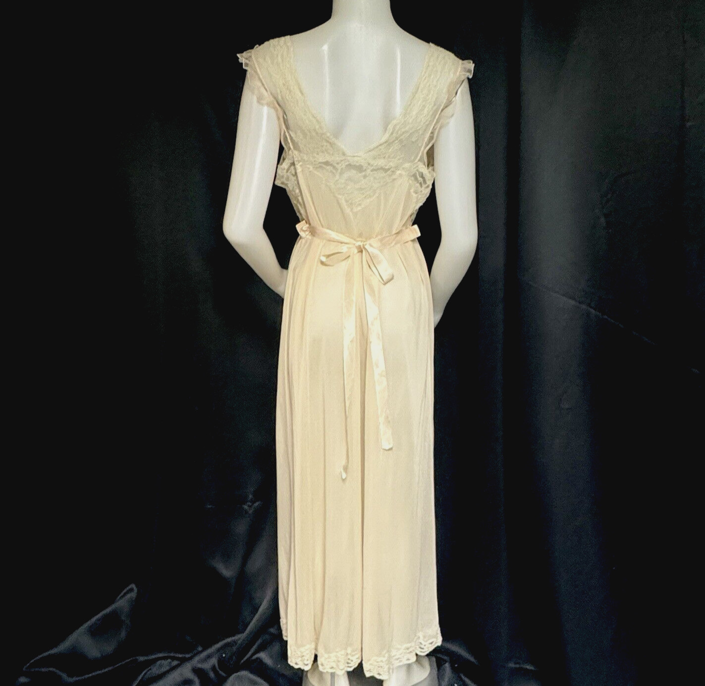 VTG 40s LUXITE by Holeproof SHEER Nylon Pink Peach Long Nightgown Ivory Lace 38