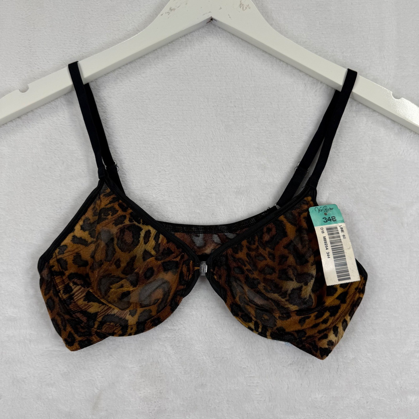 Van Raalte Vintage Leopard Print Sheer Mesh Front Close Bra Brown 34B 89254
