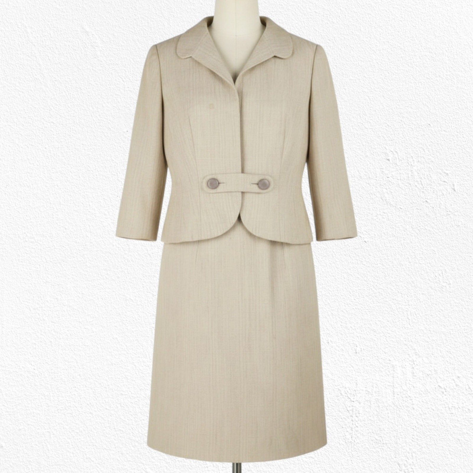 50s Vintage Adele Simpson Beige Tweed Blazer Sheath Classic Dress Set Size 2