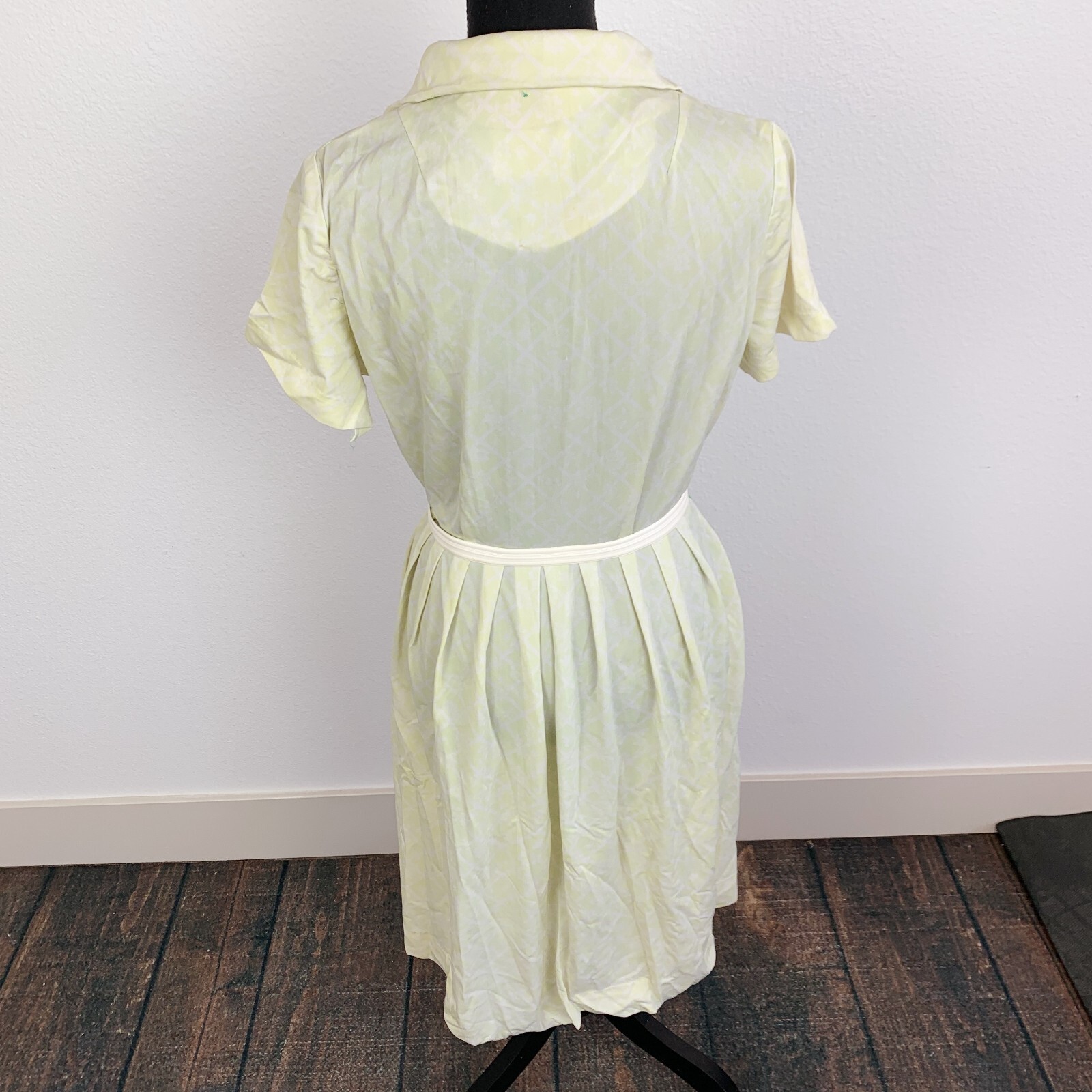 Vintage 60s The Stroller Yellow Aqua Zipper Cutter Dress Twee Belt Size 16.5