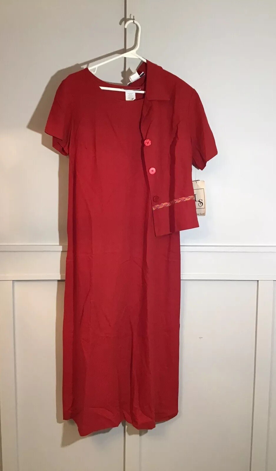 NWT Vintage MEDIUM TALL Red Linen Rayon Sheath Dress and Jacket