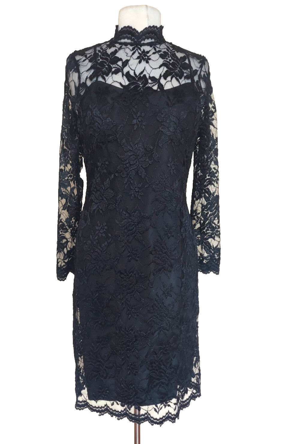 Vintage Expo Nite Cocktail Dress M Women Black Sequined Lace