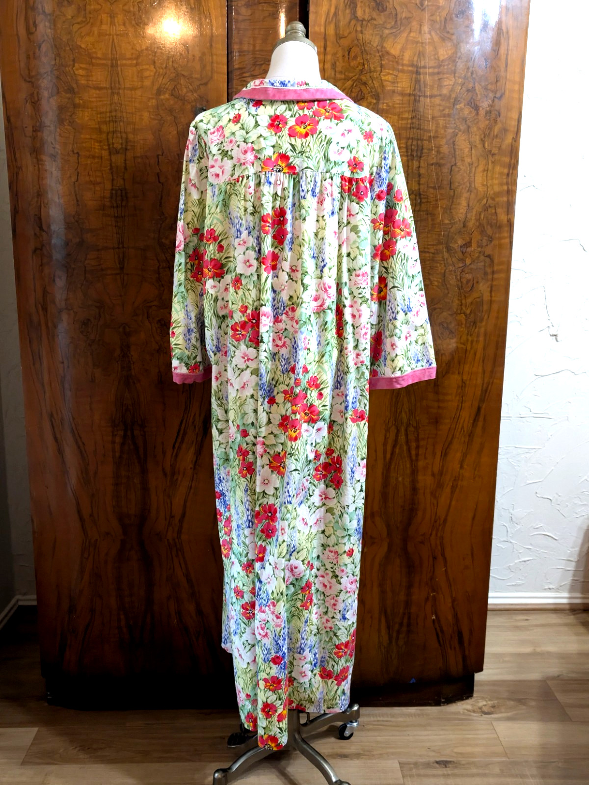 Vtg Models Coat by Swirl Grandmacore Floral Maxi Duster 18 Housecoat Pink Trim