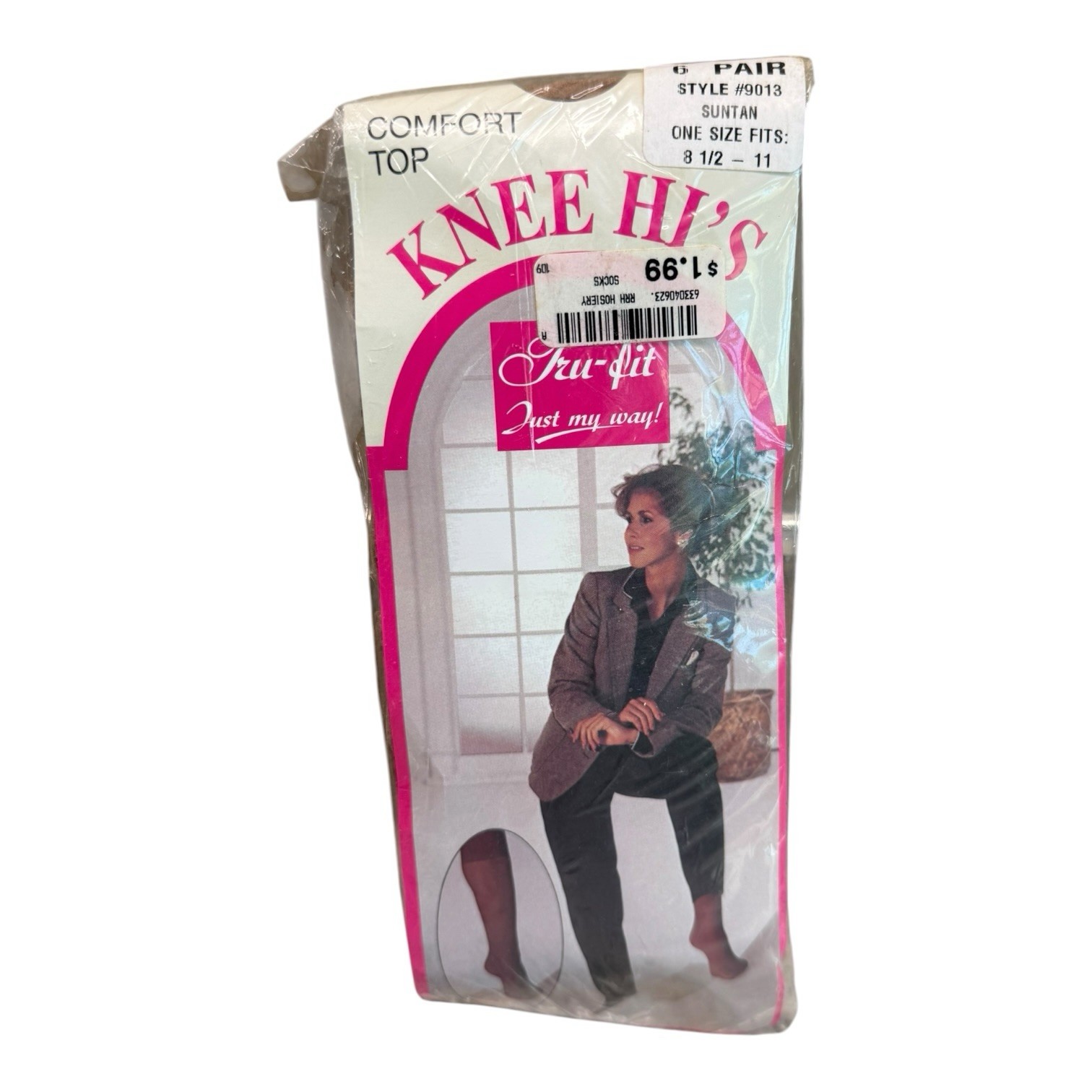 Vintage 6pr 100% Nylon try-fit Comfort Top Knee Highs One Size Suntan 9013