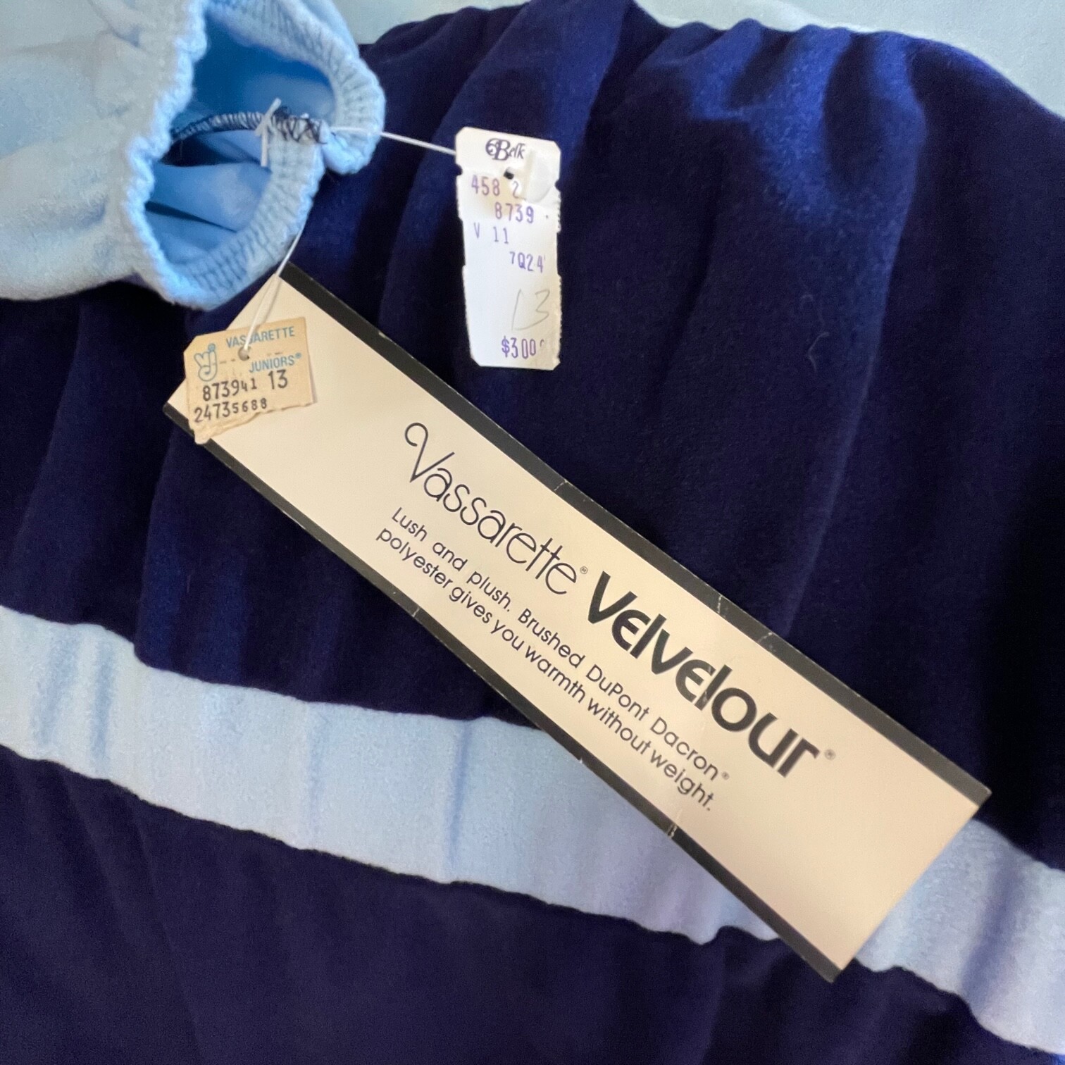 Vassarette Velvelour Junior size 13 House Robe Gown BLUE Vintage Made in USA