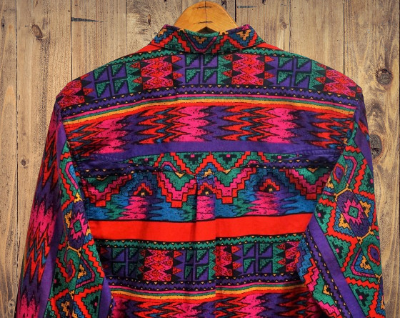Vintage 80s Wrangler Authentic Western Apparel Colorful Aztec Shirt Womens M EUC