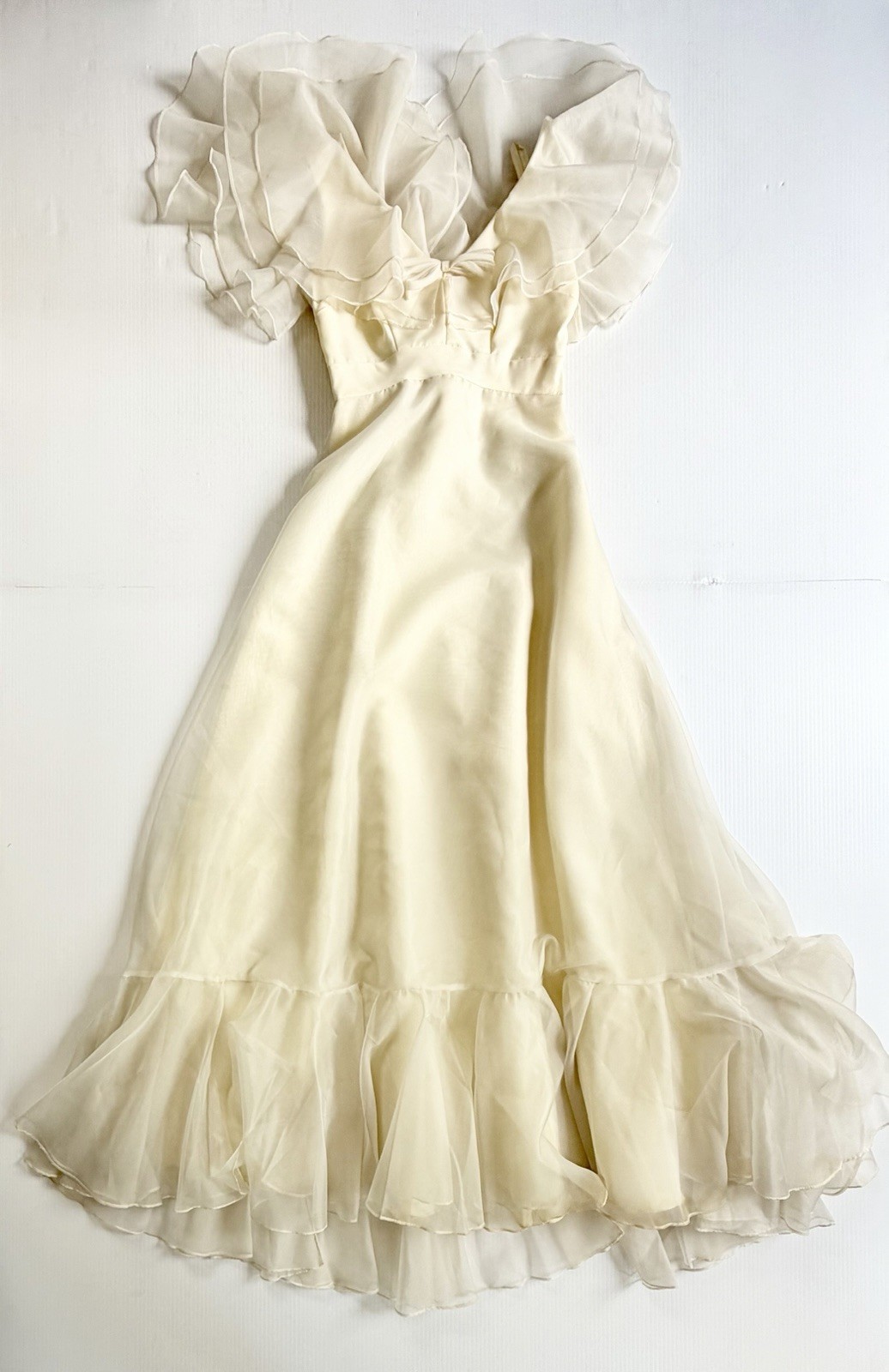 Vintage Pale Yellow Lorrie Deb Gown, Ruffles, Prom Dress